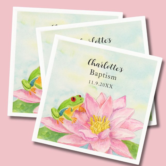 Baptism Pink Waterlily & Tree Frog Napkin (Creator Uploaded)