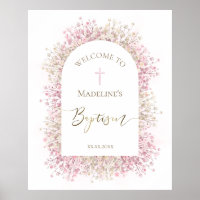 Baptism pink white floral welcome
