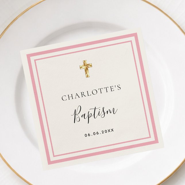 Baptism pink white name girl simple napkin (Creator Uploaded)
