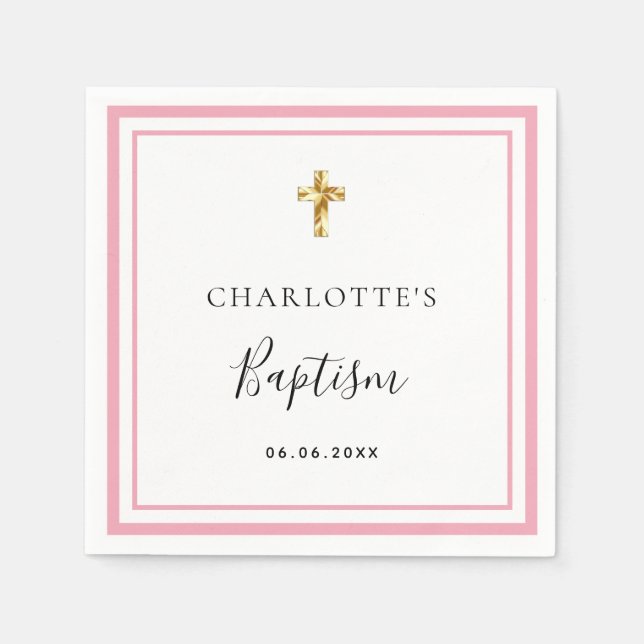 Baptism pink white name girl simple napkin (Front)