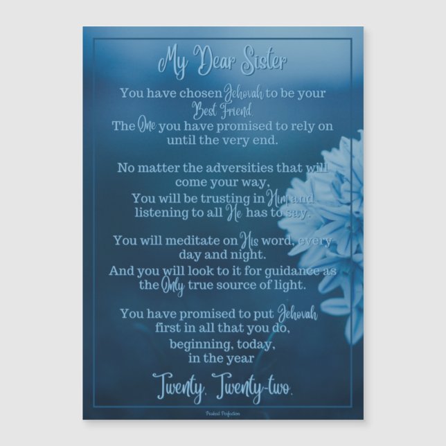 Baptism Poem | Magnetic Card | JW Blue Flowers (Front)