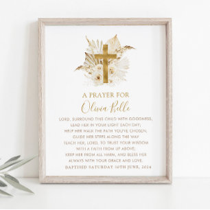Baptism Prayer Sign Boho Neutral Floral Dried Palm Plaque