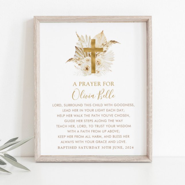 Baptism Prayer Sign Boho Neutral Floral Dried Palm Plaque (Boho Neutral Baptism Prayer Sign - MATCHING ITEMS AVAILABLE)
