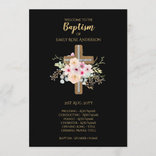 Baptism Program - Floral Cross Black Gold Programme