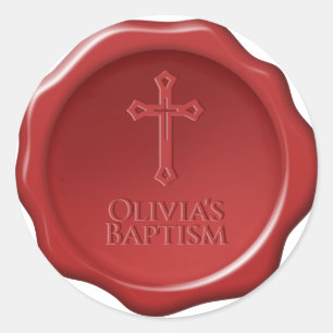 Baptism Red Wax Seal Cross & Name Elegant Sticker