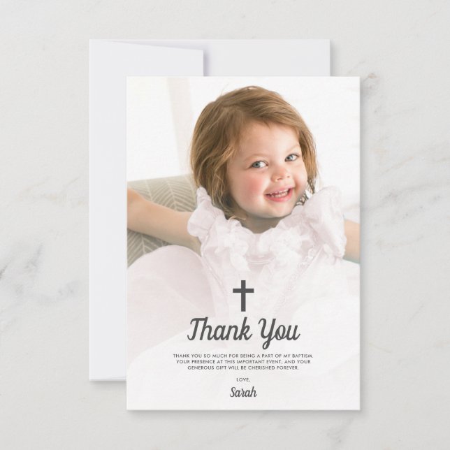 Baptism Religious Christening Pink Girl Photo Thank You Card (Front)