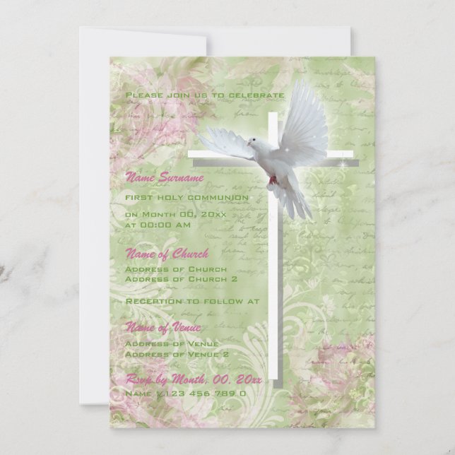 Baptism religious communion confirmation dove invitation (Front)