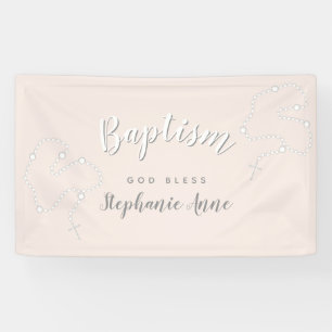Baptism Rosary on Pink Banner