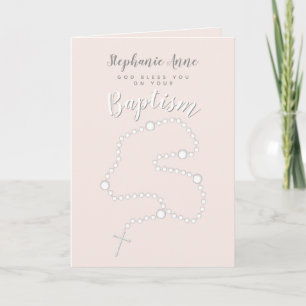 Baptism Rosary on Pink Card