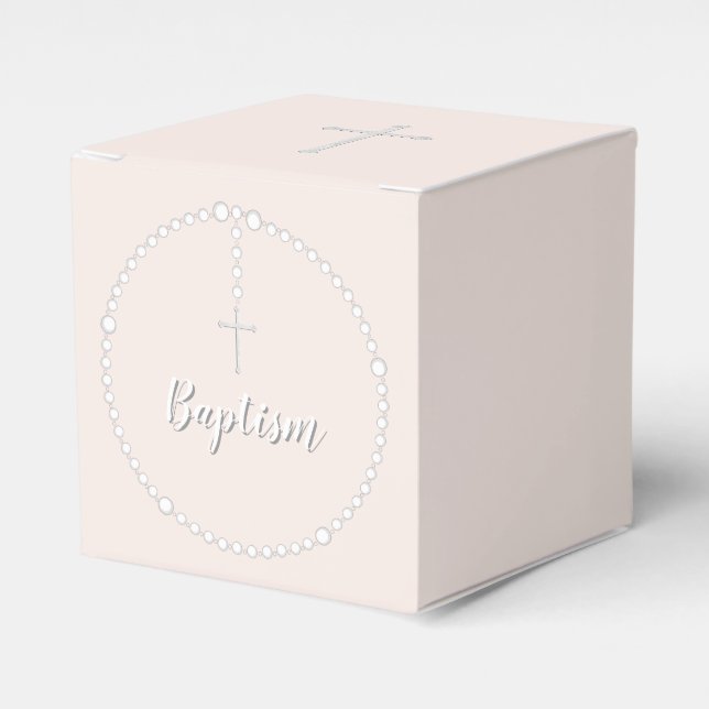 Baptism Rosary on Pink Favour Box (Front Side)