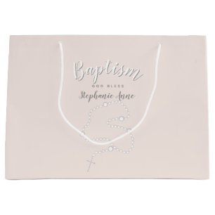 Baptism Rosary on Pink Large Gift Bag