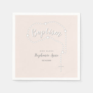 Baptism Rosary on Pink Napkin