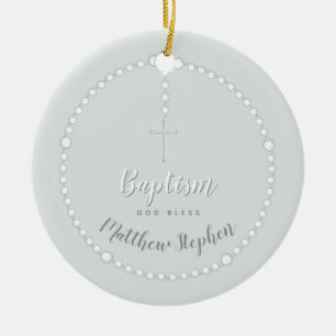 Baptism Rosary on Powdered Blue Ceramic Tree Decoration
