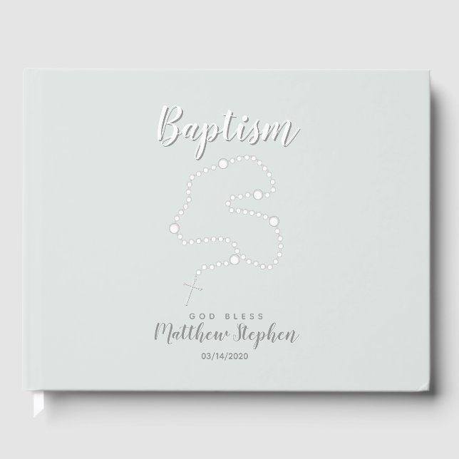 Baptism Rosary on Powdered Blue Guest Book (Front)