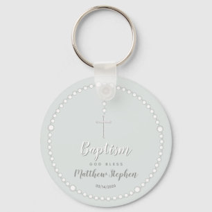 Baptism Rosary on Powdered Blue Key Ring
