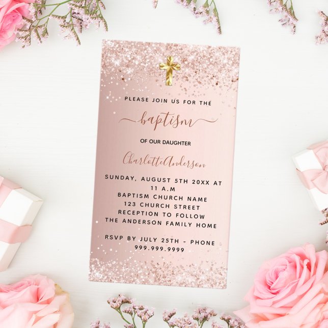 Baptism rose gold cross invitation (Creator Uploaded)