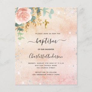 Baptism rose gold floral eucalyptus invitation