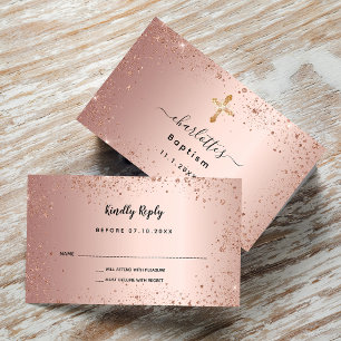 Baptism rose gold glitter party RSVP Enclosure Card