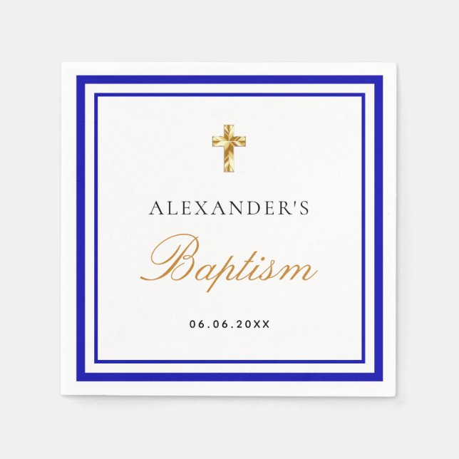 Baptism royal blue white name baby boy napkin (Front)