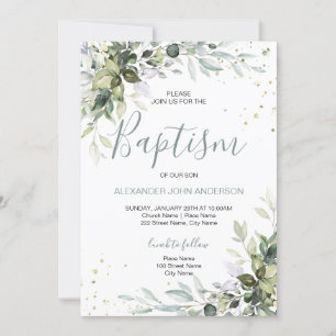 Baptism Rustic Greenery Leafy Foliage  Invitation
