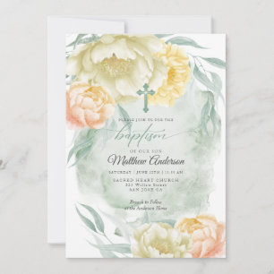 BAPTISM Rustic Ivory Lemon Yellow Floral Invitation
