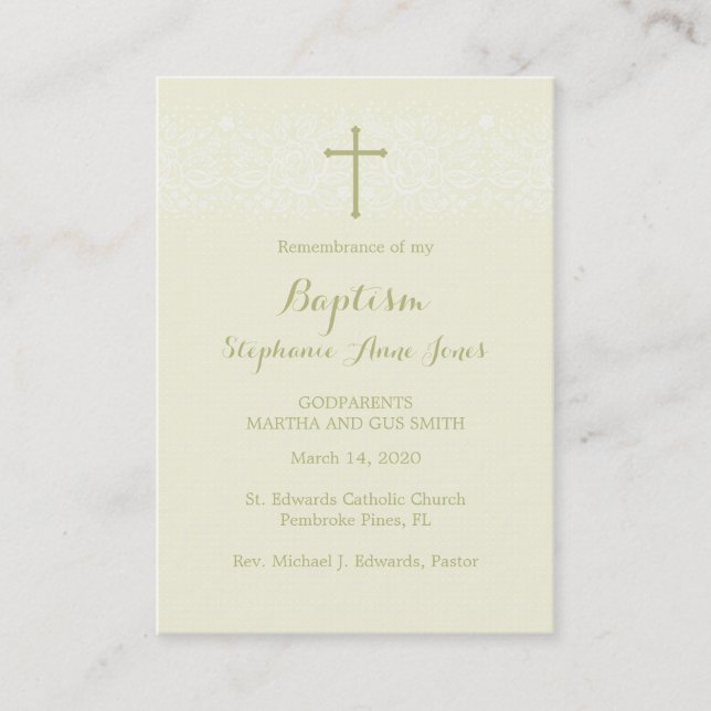 Baptism Sage Delicate Floral Lace Business Card (Front)