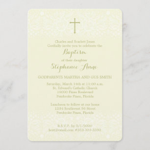 Baptism Sage Delicate Floral Lace Invitation