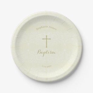 Baptism Sage Delicate Floral Lace Paper Plate
