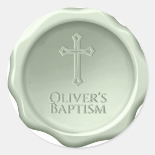 Baptism Sage Wax Seal Embossed Cross & Name Green