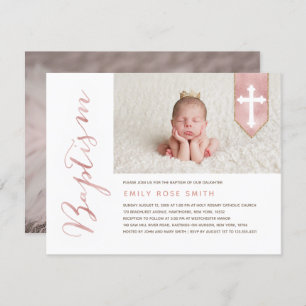 Baptism Script Shiny Blush Photo Invitation