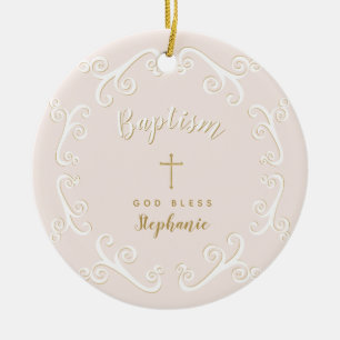 Baptism Scrolls in Pink and Gold Ceramic Tree Decoration