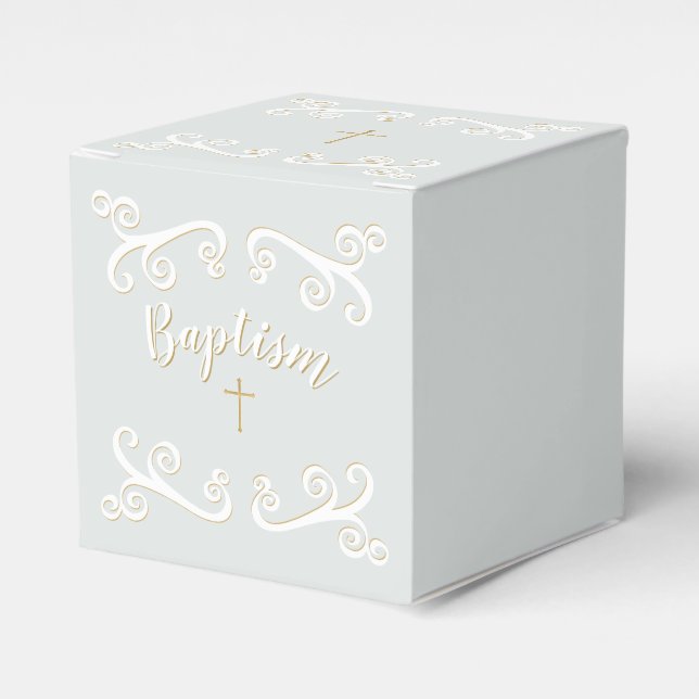 Baptism Scrolls in Powder Blue and Gold Favour Box (Front Side)
