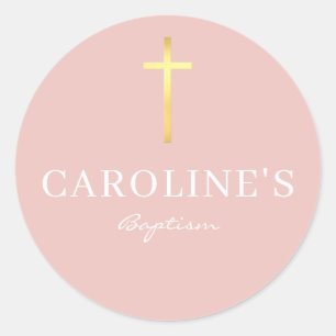 BAPTISM SEAL modern slim gold cross blush pink