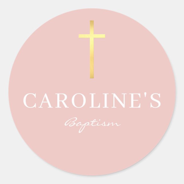 BAPTISM SEAL modern slim gold cross blush pink (Front)