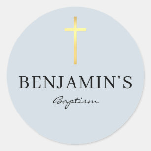 BAPTISM SEAL modern slim gold cross pale baby blue