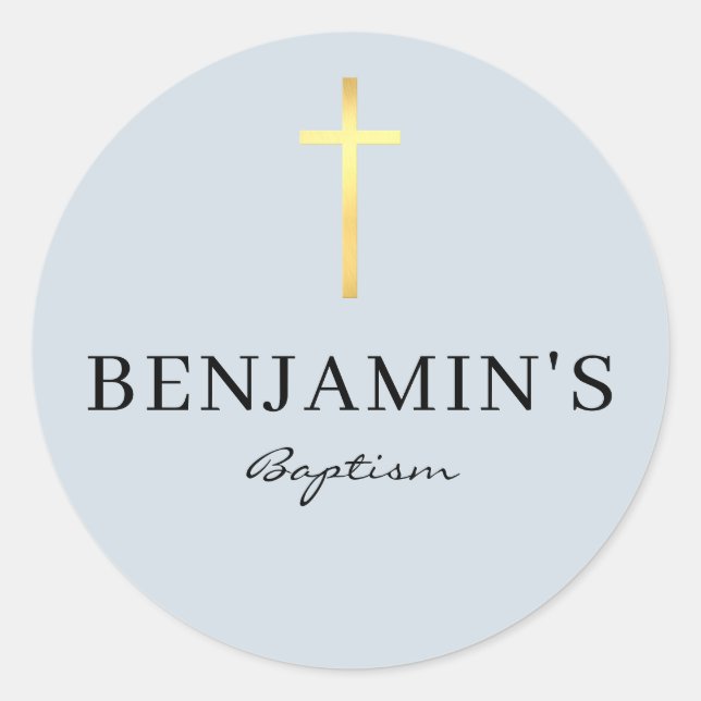 BAPTISM SEAL modern slim gold cross pale baby blue (Front)
