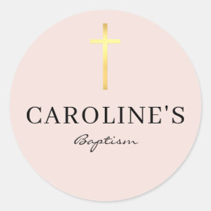 BAPTISM SEAL modern slim gold cross pale baby pink