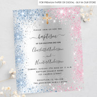 Baptism silver blue pink twins boy girl invitation