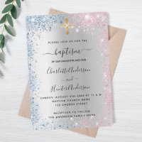 Baptism silver blue pink twins boy girl luxury