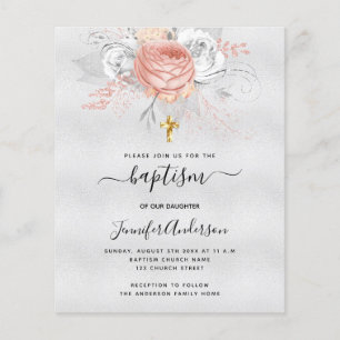Baptism silver rose gold girl budget invitation