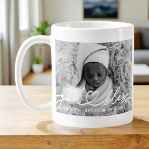 Baptism Simple Elegant Modern Heart Baby Photo Coffee Mug