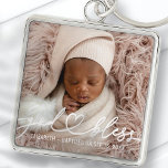 Baptism Simple Elegant Modern Heart Baby Photo Key Ring<br><div class="desc">This simple and modern design is composed of serif typography and add a custom photo,  add baby's name and month and year of baptism</div>