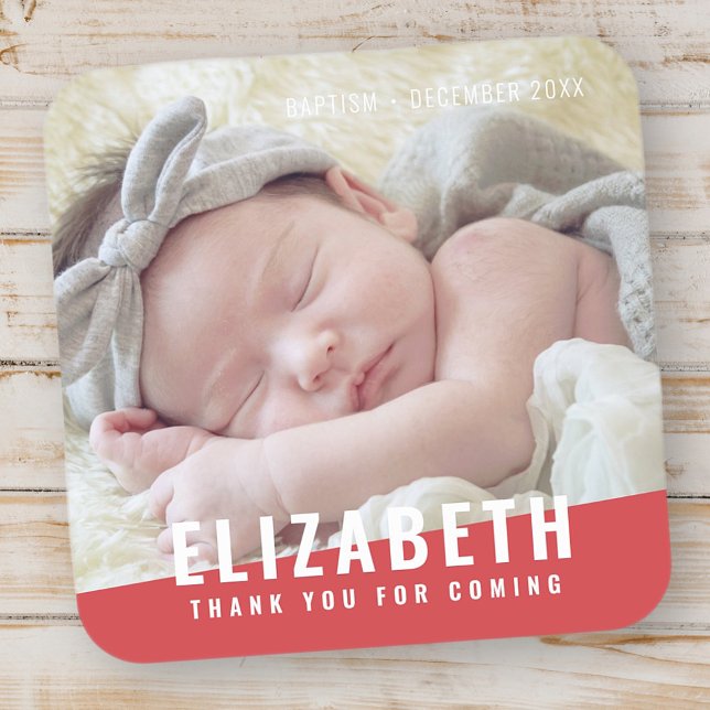 Baptism Simple Modern Bright Colour Photo Thank Yo Square Sticker (Creator Uploaded)