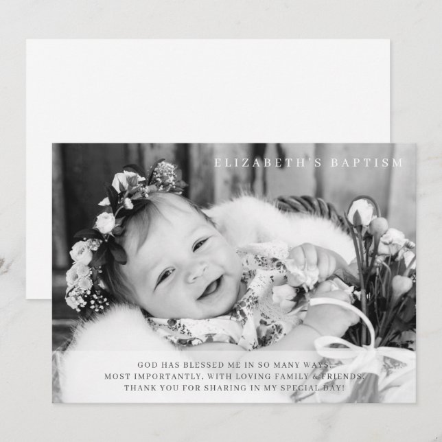 Baptism Simple Modern Chic Photo Thank You Card (Front/Back)