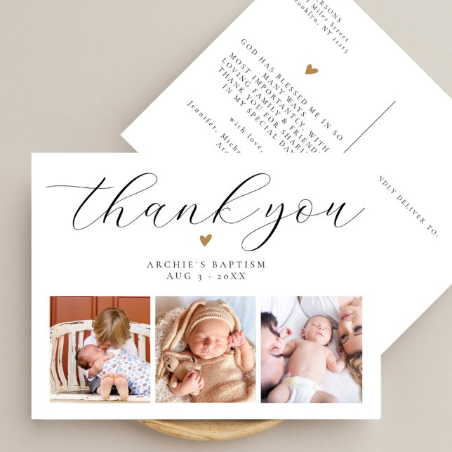 Baptism Simple Modern Chic Script Photo Thank You  Postcard (Creator Uploaded)