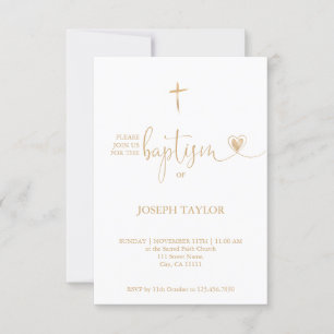 Baptism Simple Modern Cross Christening Gold Invit Invitation
