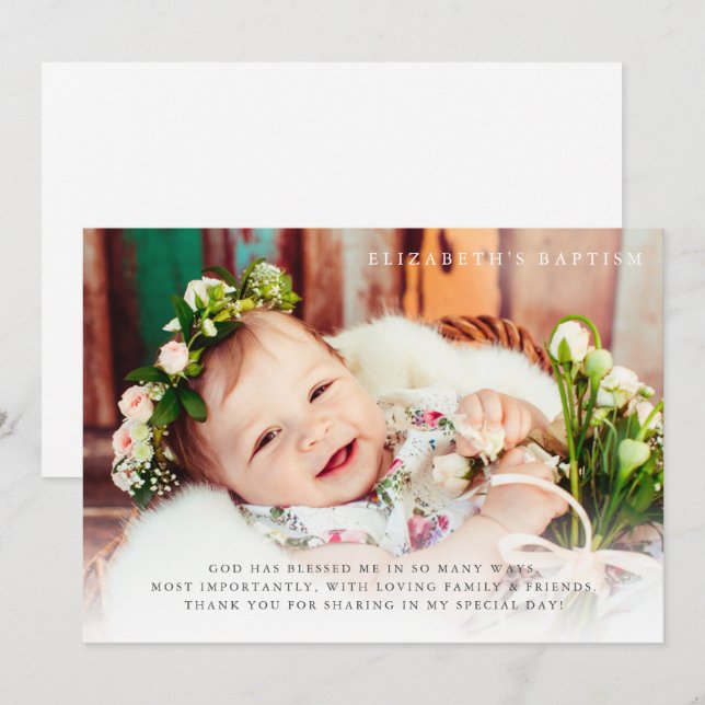 Baptism Simple Modern Elegant Chic Photo Thank You Card (Front/Back)