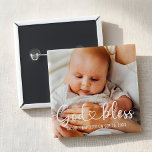 Baptism Simple Modern Heart Baby Photo 15 Cm Square Badge<br><div class="desc">This simple and modern design is composed of serif typography and add a custom photo,  add baby's name and month and year of baptism</div>