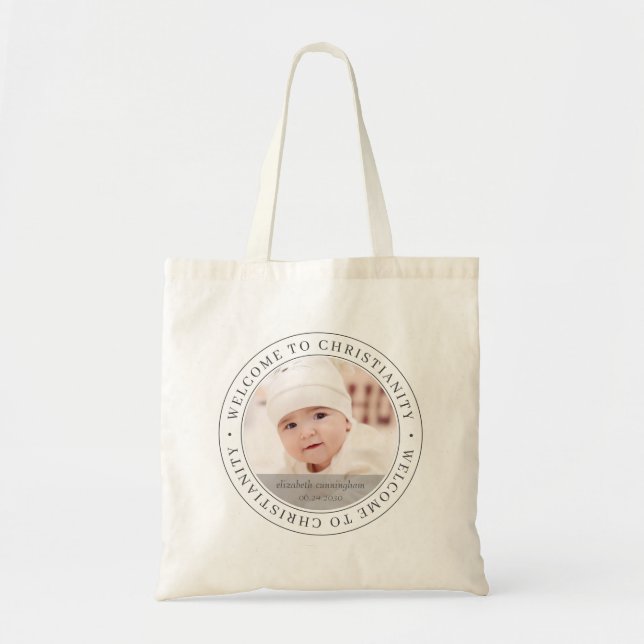 Baptism Simple Welcome to Christianity Photo Tote Bag (Front)