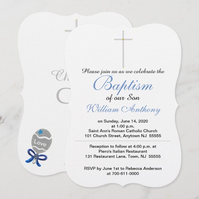 Baptism Son Cross Blue Invitations (Front/Back)